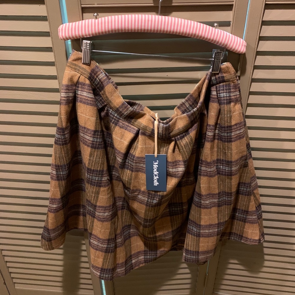 NWT ModCloth Brown Plaid Skirt